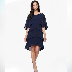 SLNY Iris Tiered Chiffon Cocktail Party Dress